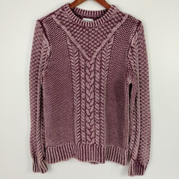 LL Bean Signature Sweater Mens Size Small Pink Fisherman Cable Knit Cotton - Picture 1 of 8